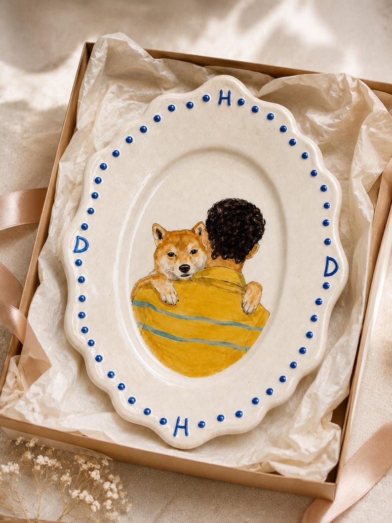 Custom Hand-Painted Pet Portrait Ceramic Plate