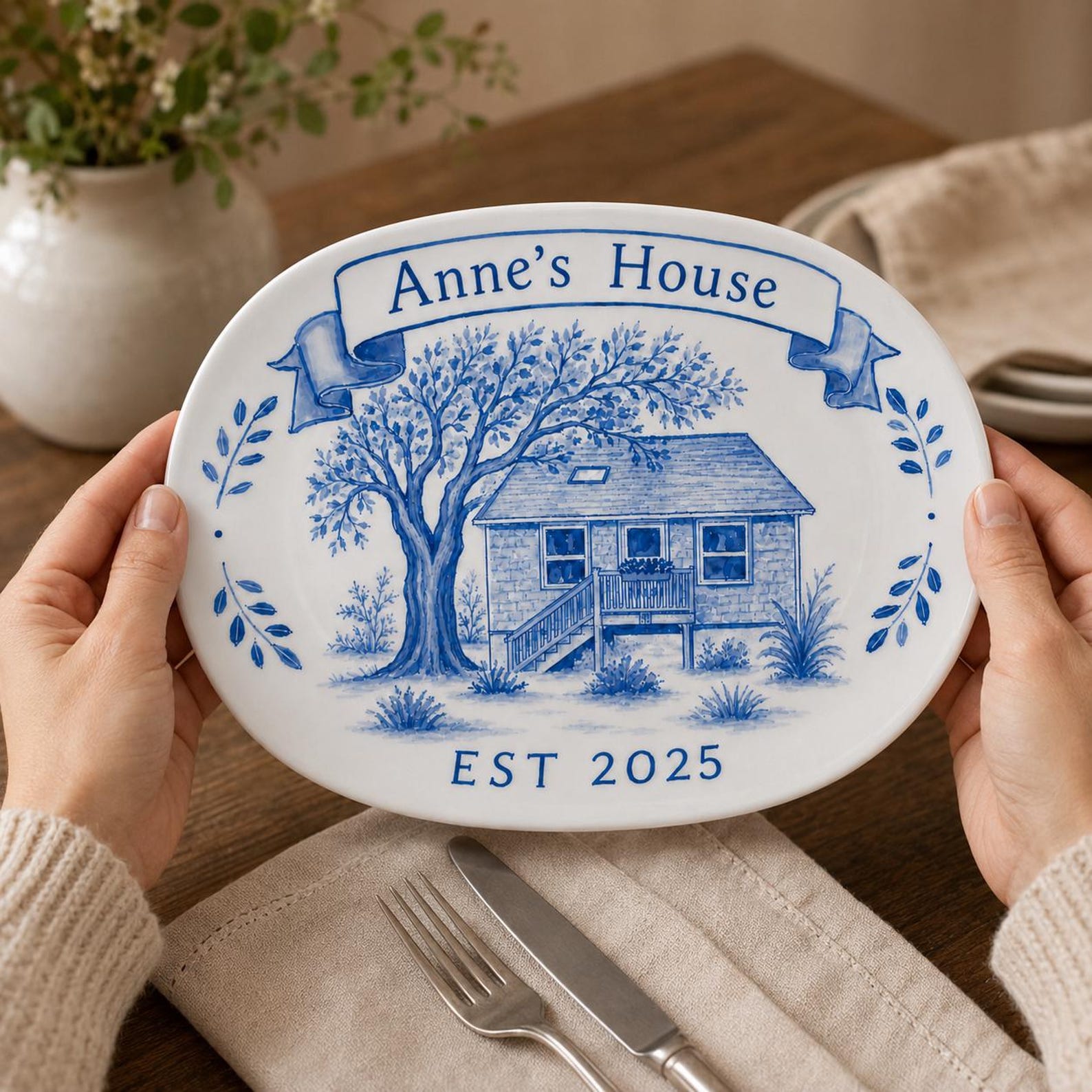 Hand-painted house portrait decorative ceramic plate