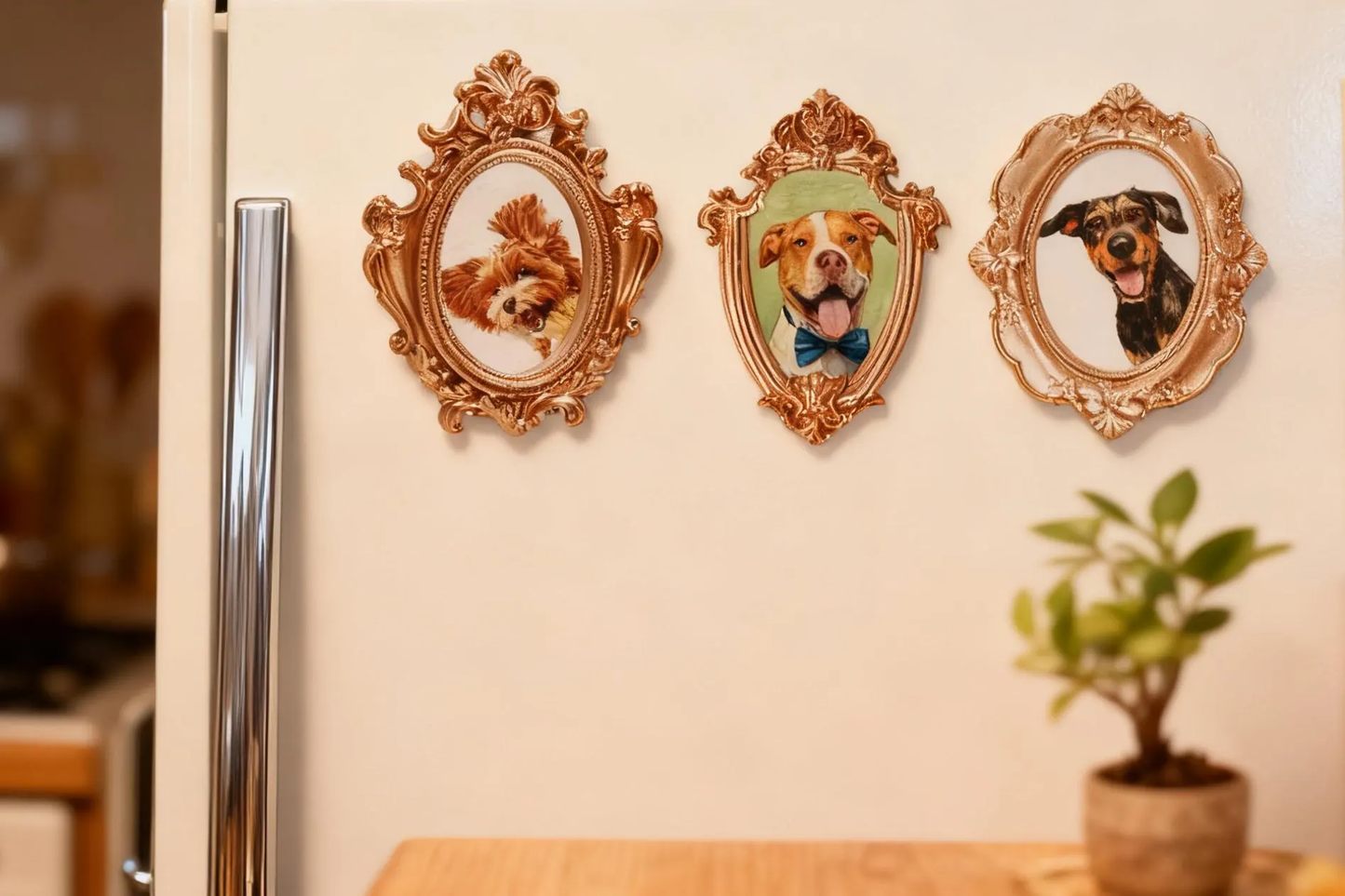 Personalized pet portrait fridge magnet gift with vintage resin frame