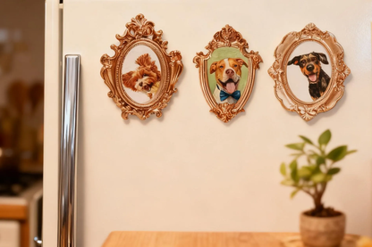Personalized pet portrait fridge magnet gift with vintage resin frame