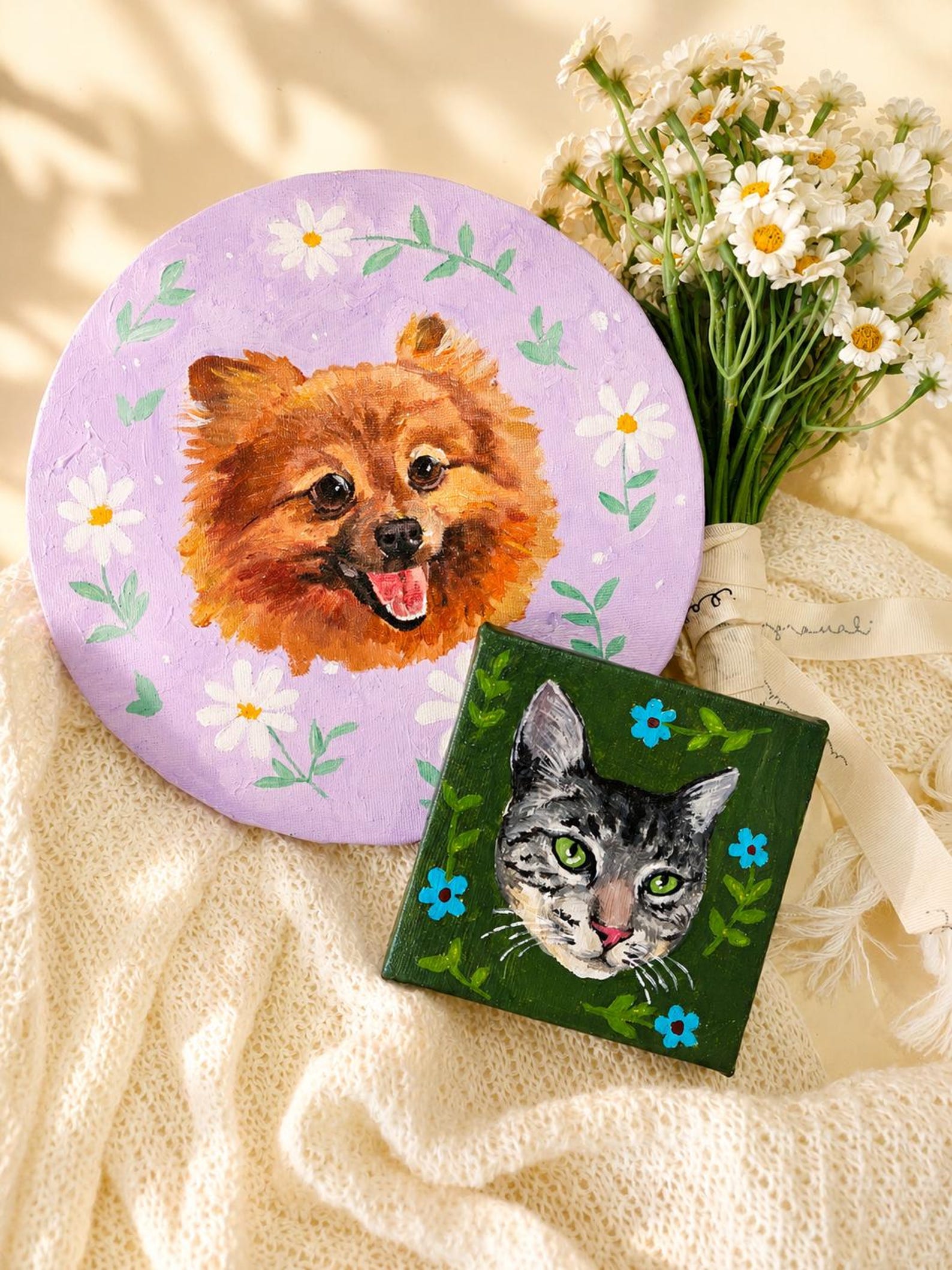 Custom hand-painted acrylic pet portrait from a photo