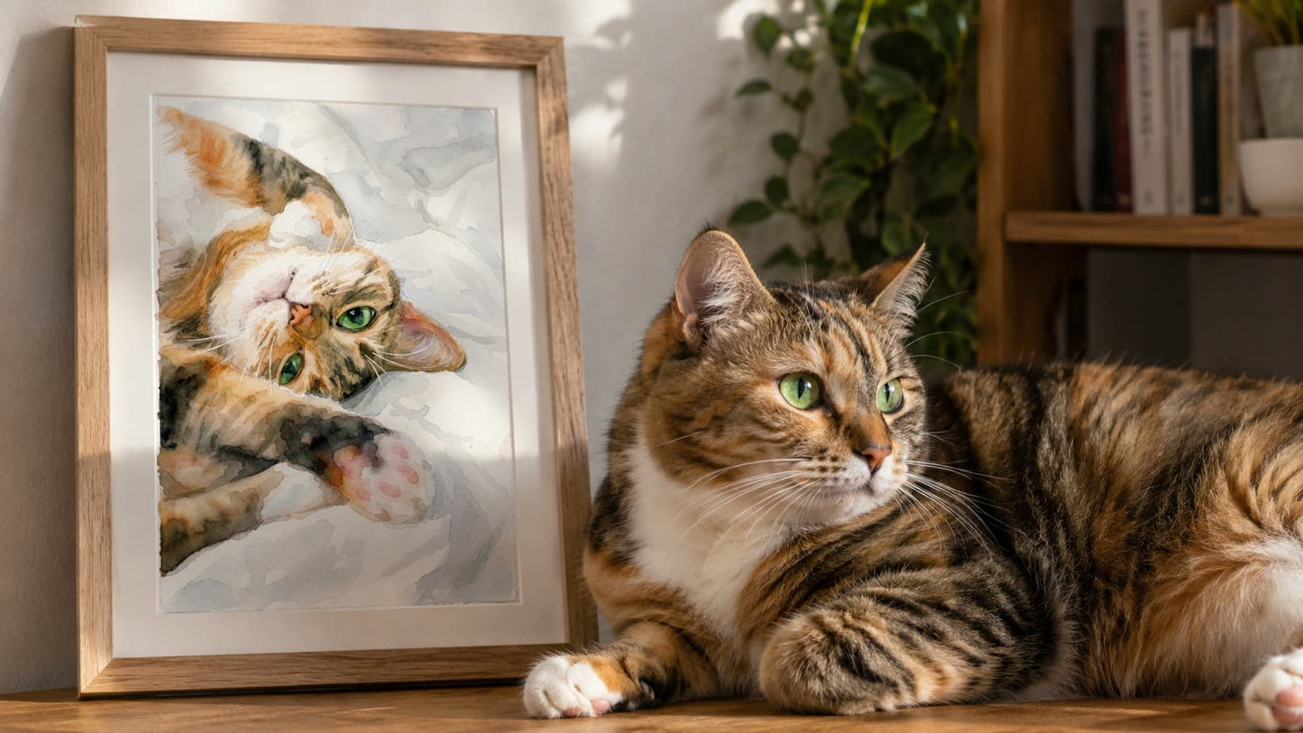 Custom hand-painted pet watercolor portrait from a photo
