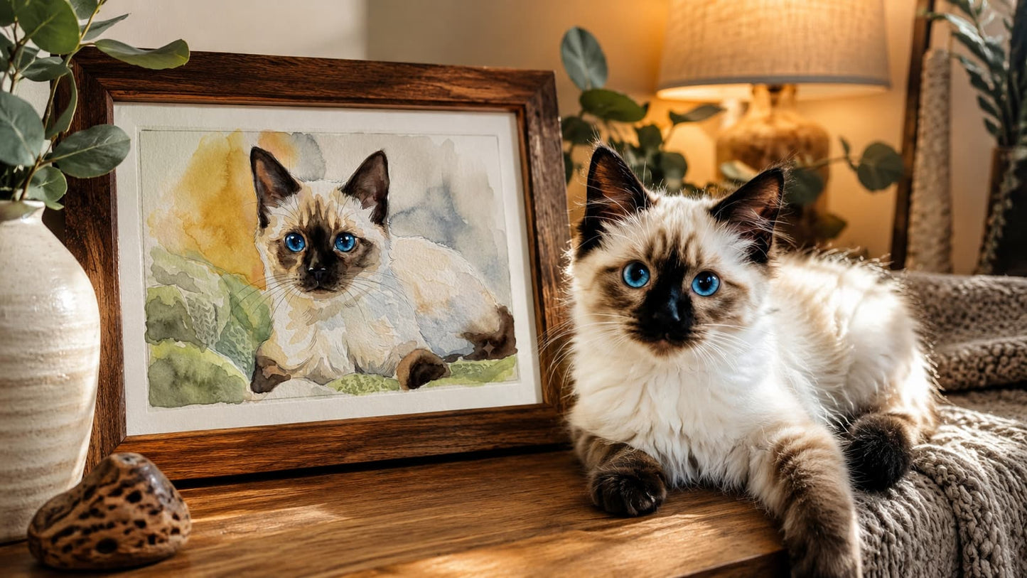 Hand-painted pet watercolor portrait keepsake