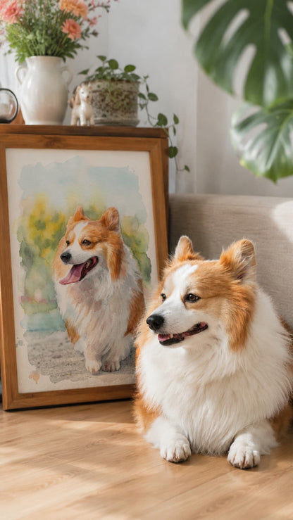 Personalized dog or cat watercolor portrait painted by hand
