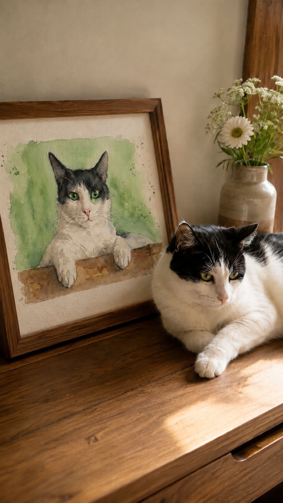Hand-painted pet watercolor portrait keepsake