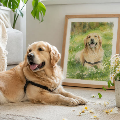 Custom hand-painted pet watercolor portrait from a photo