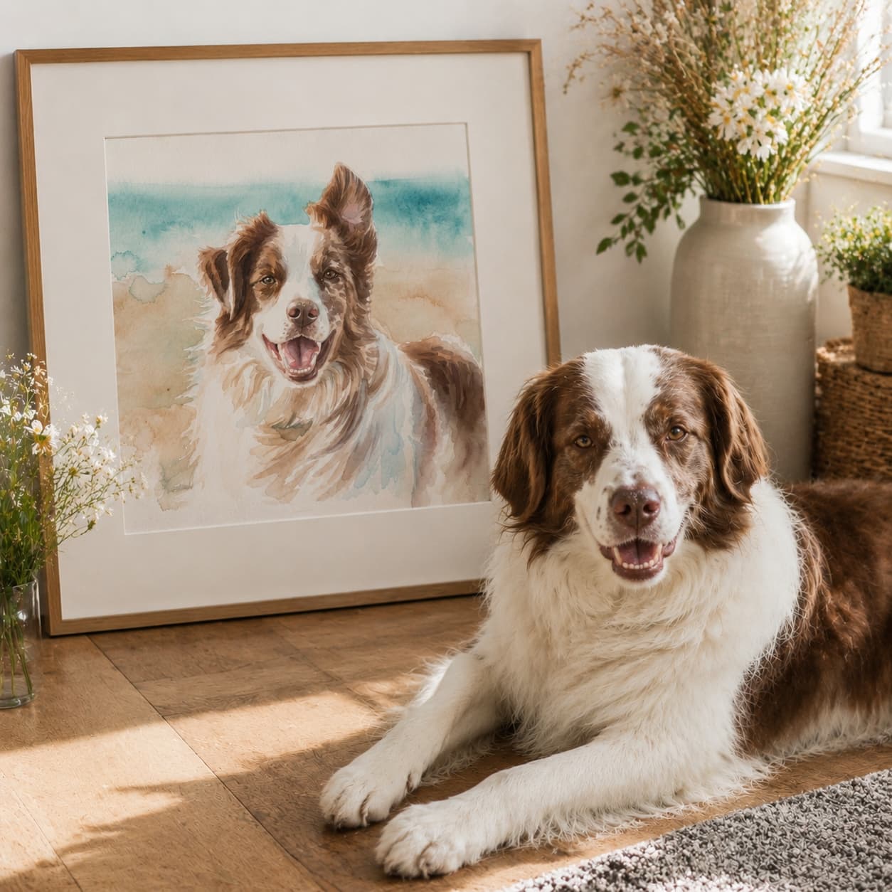 Personalized dog or cat watercolor portrait painted by hand