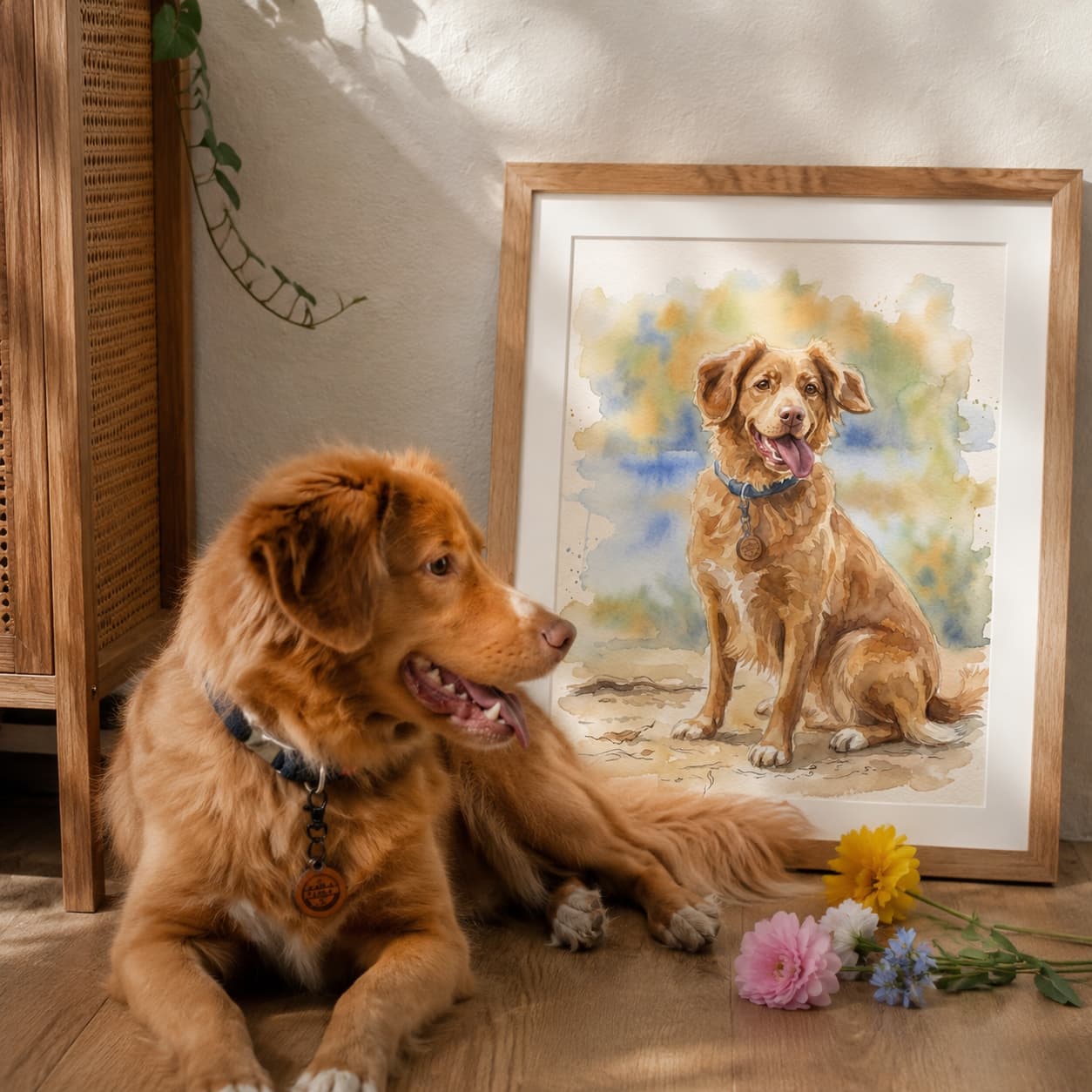 Hand-painted pet watercolor portrait keepsake