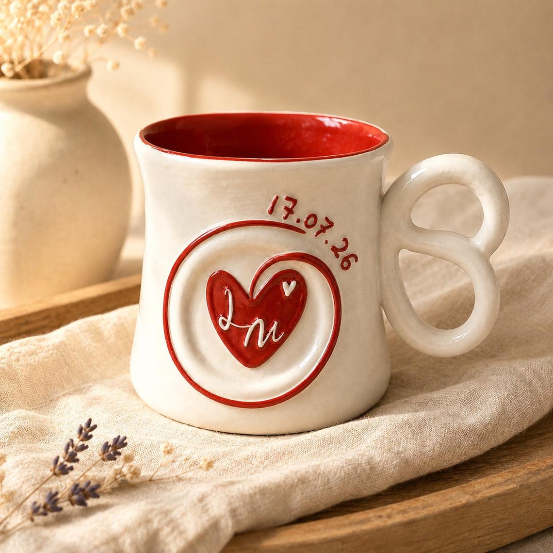 Custom ceramic mug with personalized initials for couples