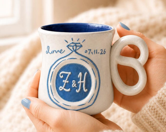 Custom initial ceramic mug personalized for a couple