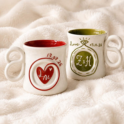 Personalized initial underglaze ceramic mug for couples