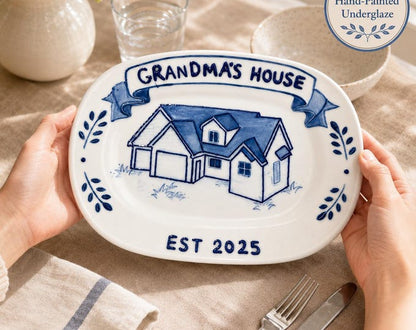 Personalized hand-painted house portrait ceramic plate keepsake
