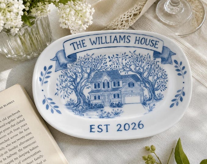 Hand-painted custom house portrait ceramic plate from a home photo