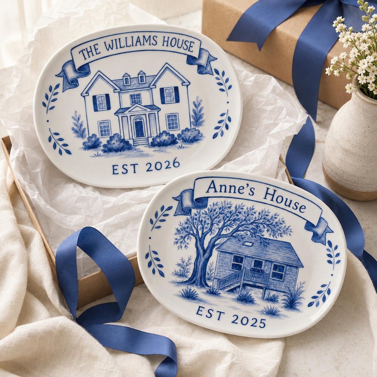 Personalized hand-painted house portrait ceramic plate keepsake