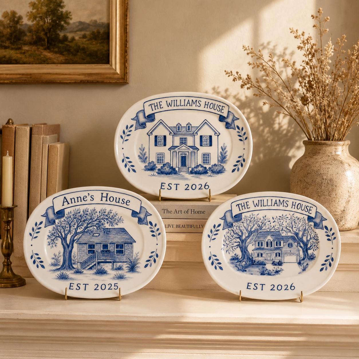 Custom house portrait ceramic plate painted from a customer photo