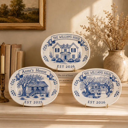 Custom house portrait ceramic plate painted from a customer photo