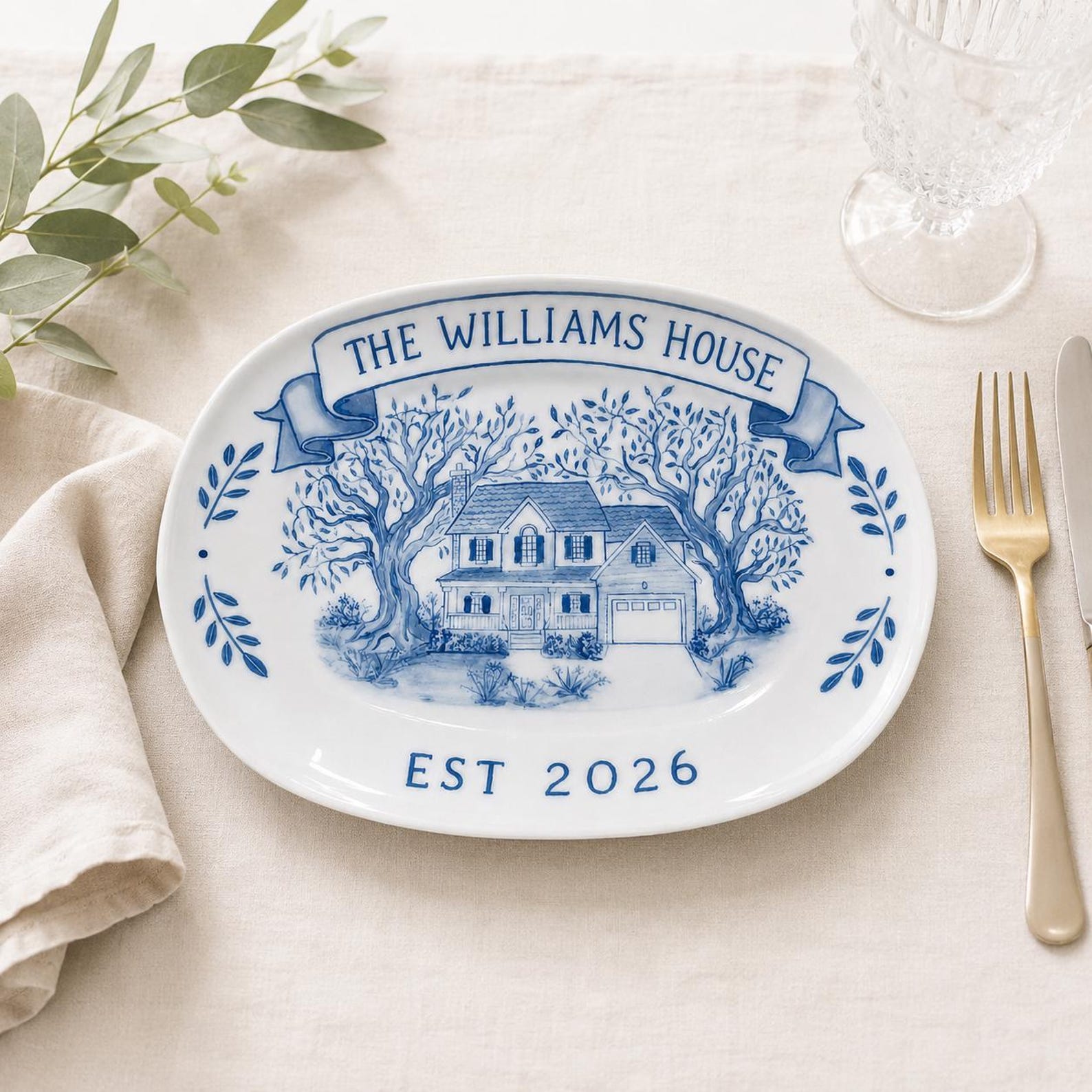 Custom house portrait ceramic plate painted from a customer photo
