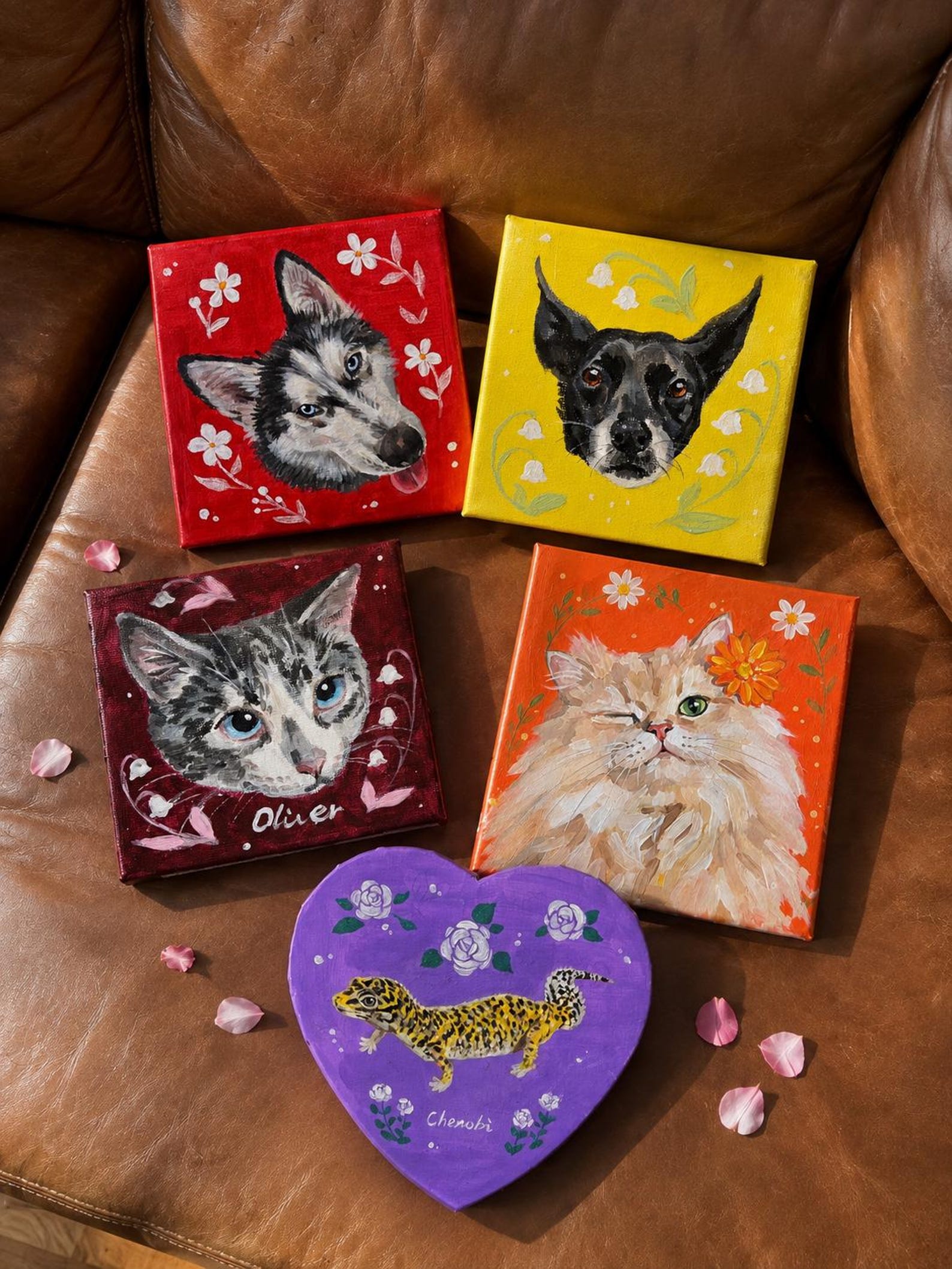 Custom hand-painted acrylic pet portrait from a photo