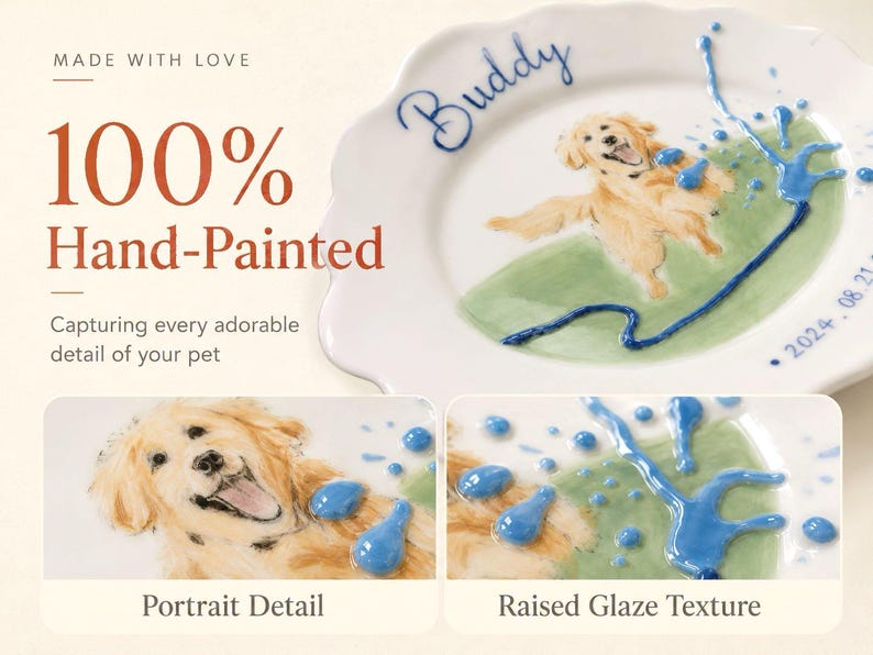 Custom Hand-Painted Pet Portrait Ceramic Plate
