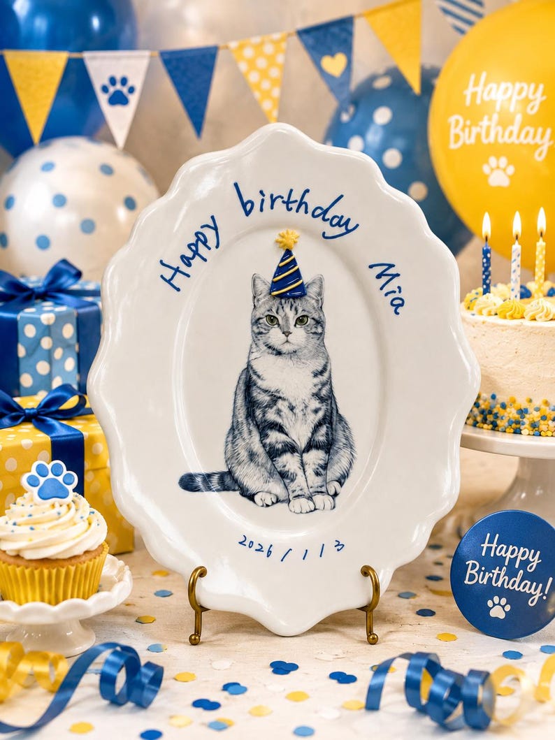 Custom Hand-Painted Pet Portrait Ceramic Plate