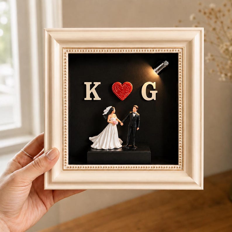 Personalized Wedding Shadow Box Frame – Custom Couple & Initials Keepsake