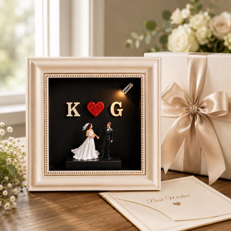 Personalized Wedding Shadow Box Frame – Custom Couple & Initials Keepsake