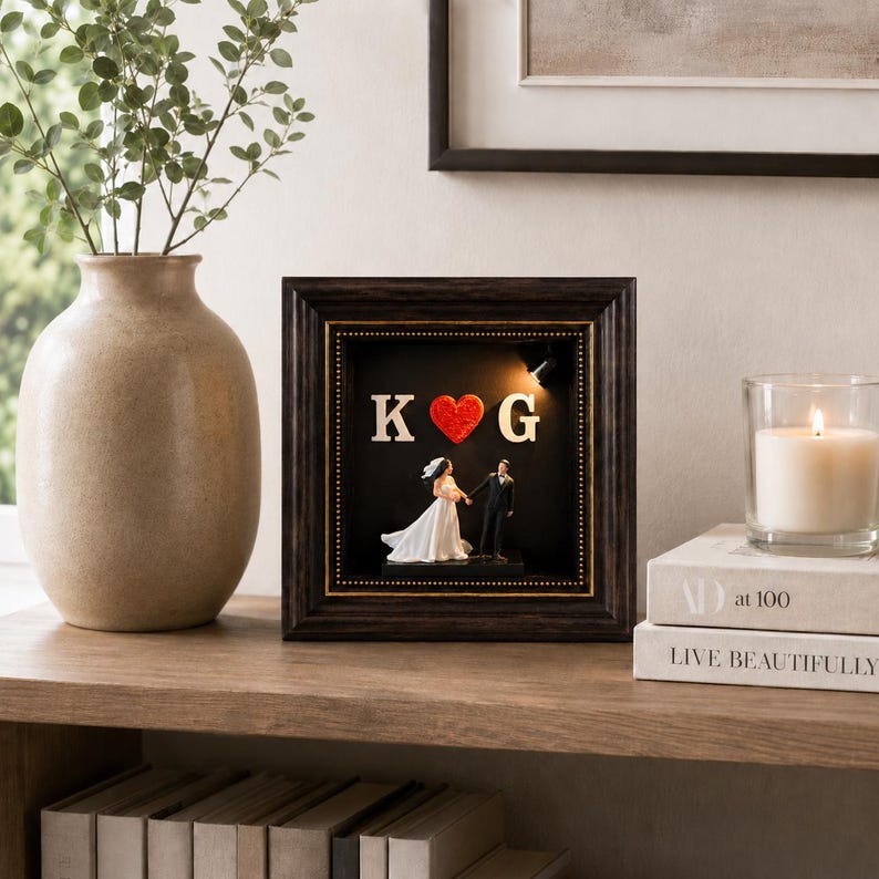 Personalized Wedding Shadow Box Frame – Custom Couple & Initials Keepsake