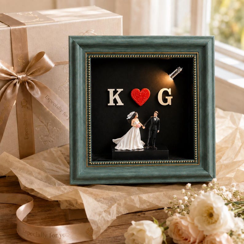 Personalized Wedding Shadow Box Frame – Custom Couple & Initials Keepsake