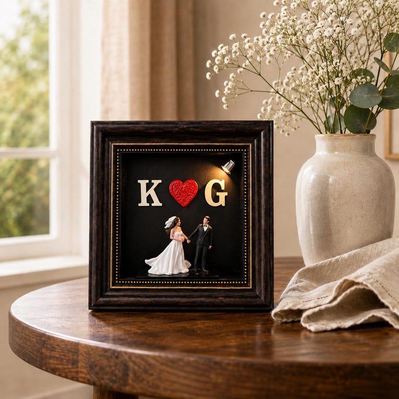 Personalized Wedding Shadow Box Frame – Custom Couple & Initials Keepsake