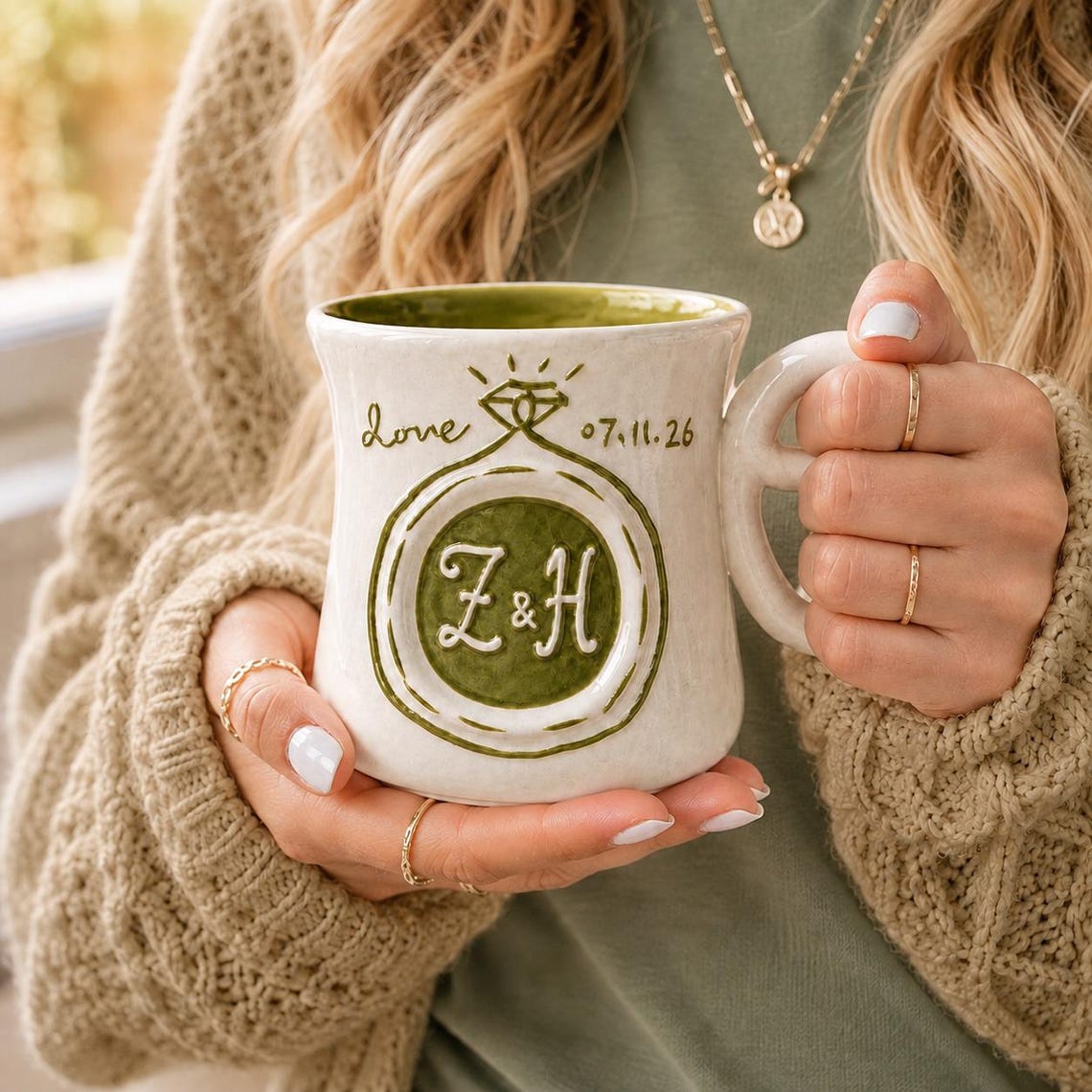 Personalized initial underglaze ceramic mug for couples
