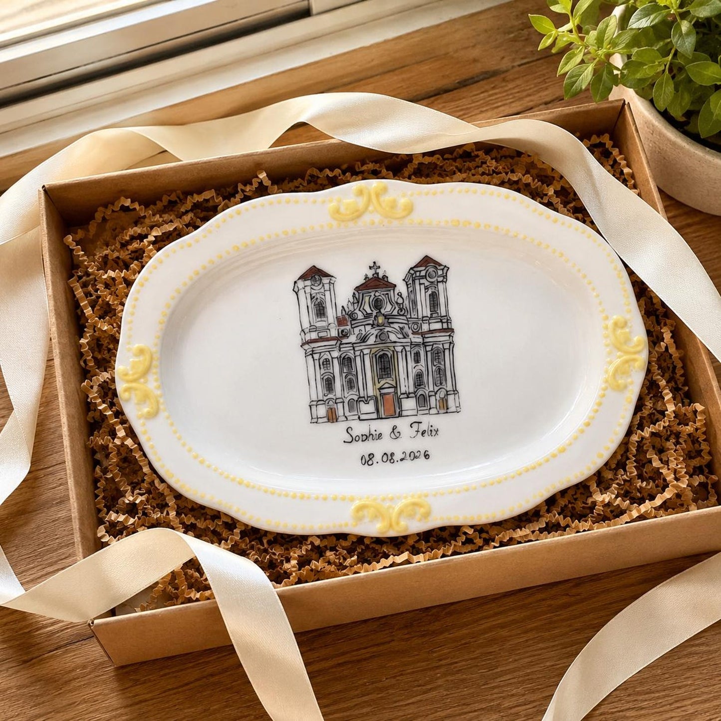 Personalized hand-painted house portrait ceramic wall plate