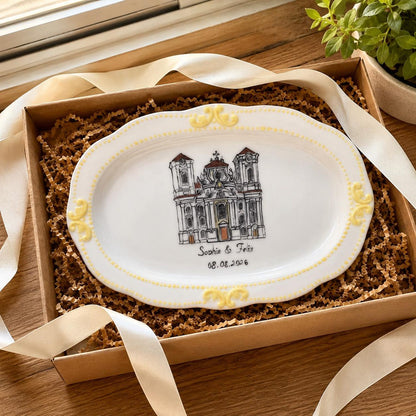 Personalized hand-painted house portrait ceramic wall plate