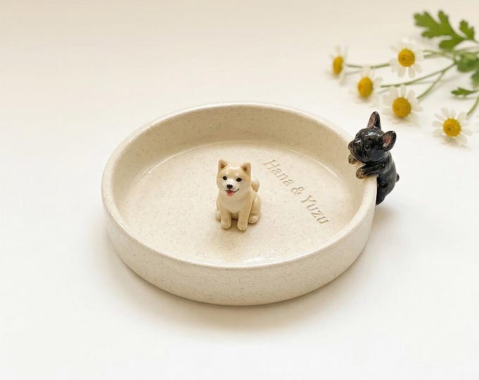 Custom 3D pet figurine ring dish with hand-painted ceramic tray
