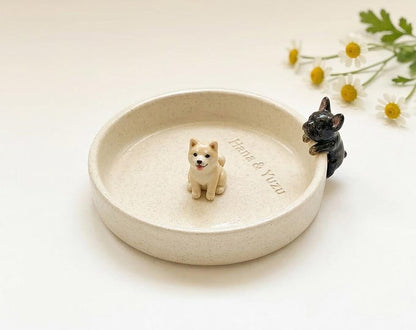 Custom 3D pet figurine ring dish with hand-painted ceramic tray