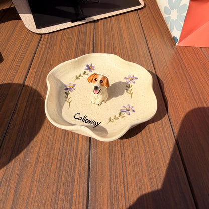 Custom 3D pet figurine ring dish with hand-painted ceramic tray