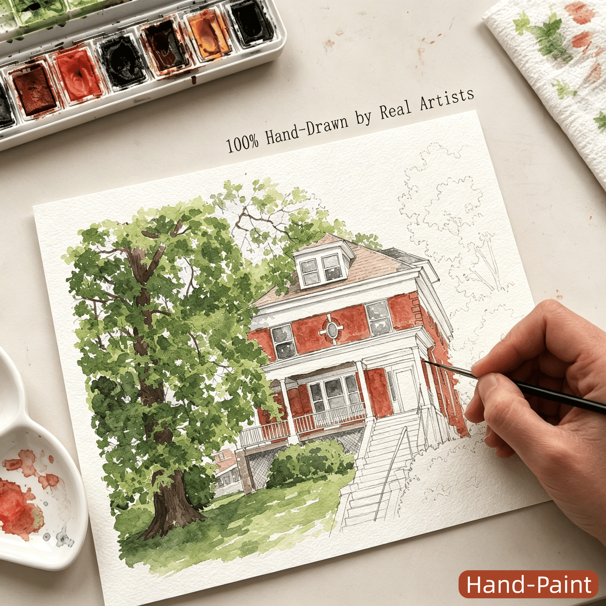 Custom Home & Family Watercolor Portrait - Watercolor Art by PaintMySoul