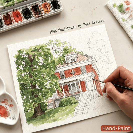 Custom Home & Family Watercolor Portrait - Watercolor Art by PaintMySoul