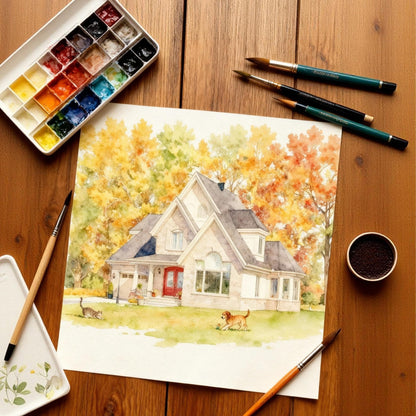 Custom Home & Pet Watercolor Portrait | Watercolor Art by PaintMySoul