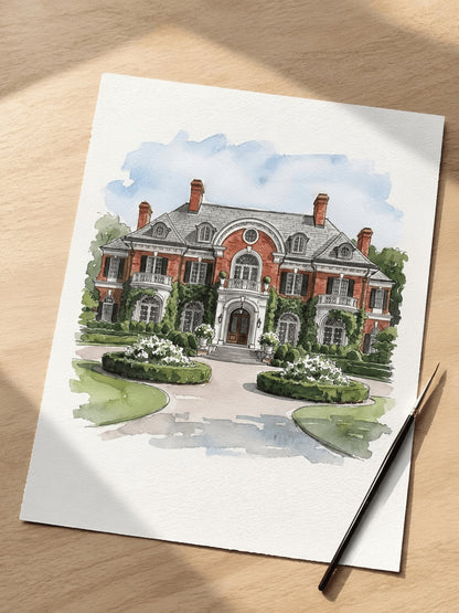 Personalized home and family watercolor painting from photos