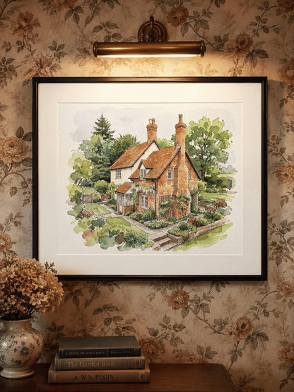 Custom hand-painted home and family watercolor portrait