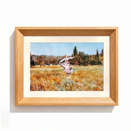 Landscape watercolor Natural Wood Frame option