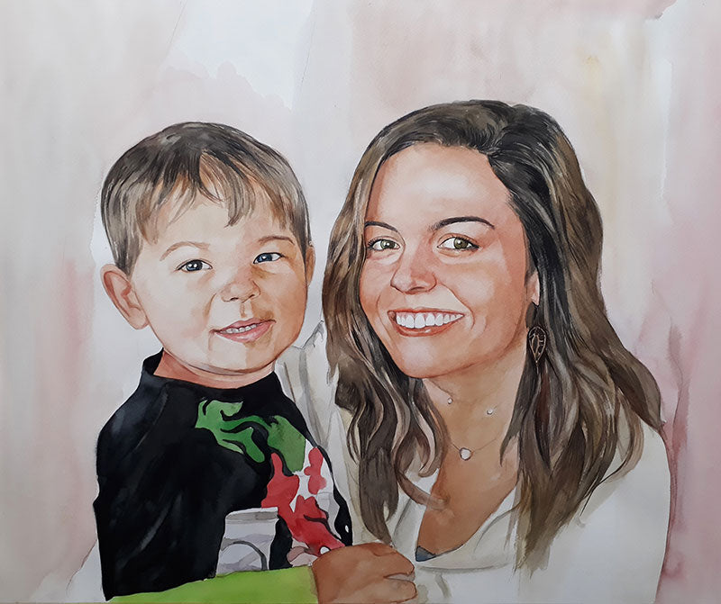 Custom hand-painted parents and children watercolor portrait