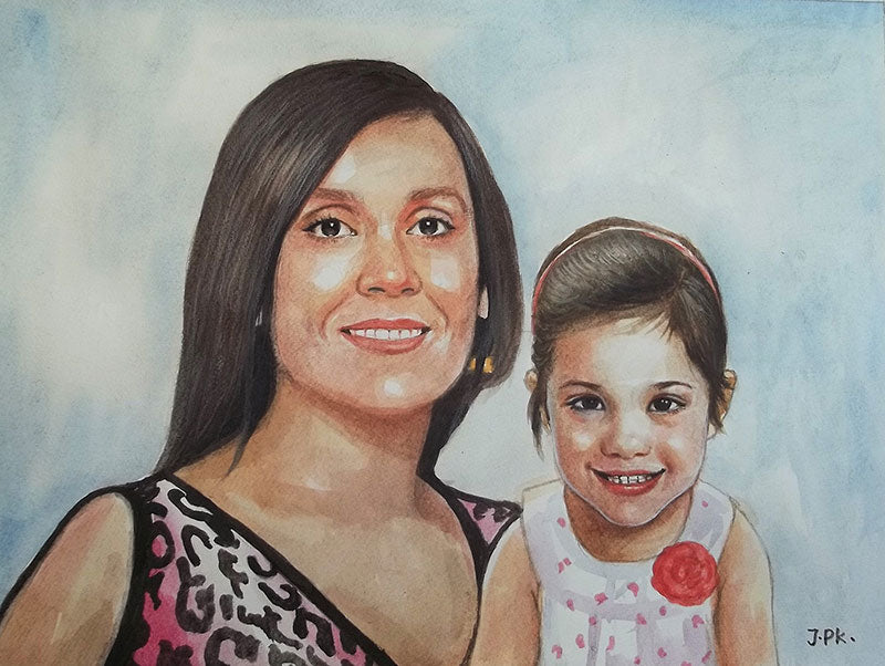 Parents and children watercolor portrait