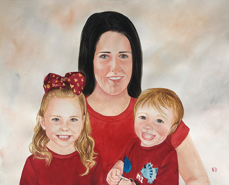 Personalized parents and children watercolor painting