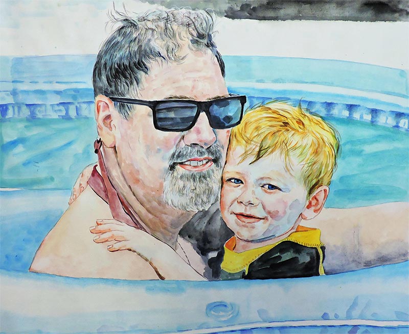 Custom parent and child watercolor portrait