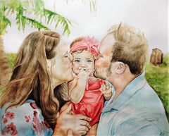 Hand-painted parents and children portrait