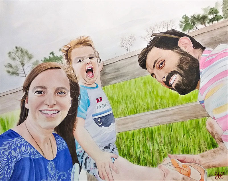 Parents and children family portrait watercolor