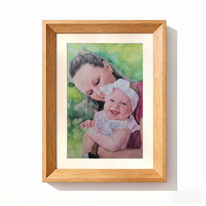 Parents & Children watercolor Natural Wood Frame option