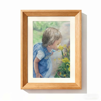 Child watercolor Natural Wood Frame option