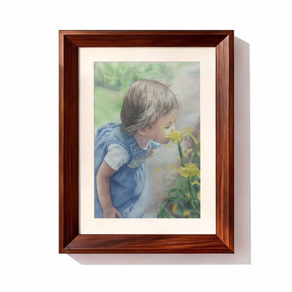 Child watercolor Dark Wood Frame option
